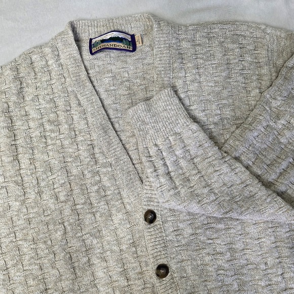 Vintage Grandpa Shenandoah Mens Large Beige Cardigan Sweater Cable Knit USA - Picture 1 of 10